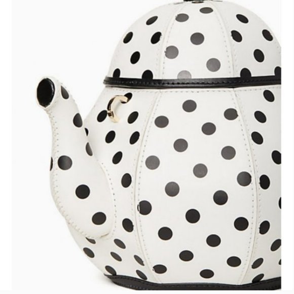 kate spade white black polka dot tea party teapot crossbody bag purse nwt - Picture 5 of 9